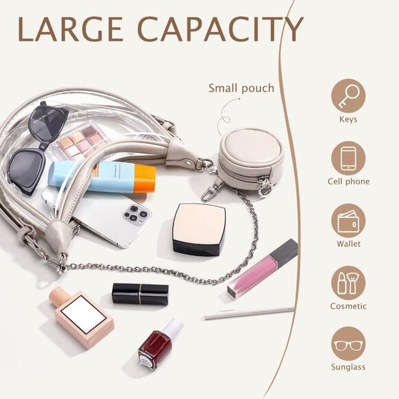 Stylish Clear Stadium Bag for Women with Adjustable Chain Strap and Coin Purse - Picture 2 of 8